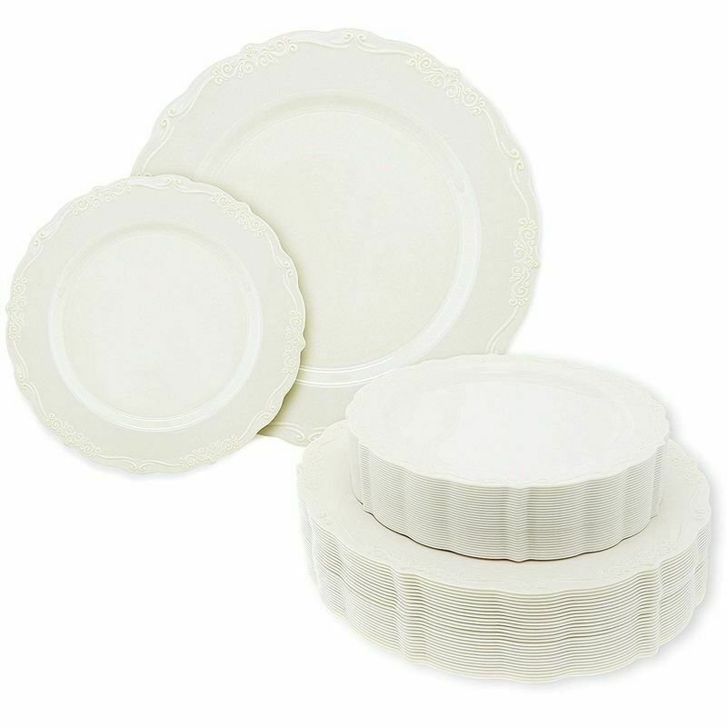 60 Disposable  Plate -  Elegant Vintage Plastic - Sizes 7.5 Inches and 10.25 Inches #ACST1