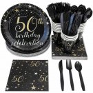 24 Disposable  Set - 50th Birthday Celebration  - Supply Plate Napkins Cup Knife Spoon Fork #ACST1
