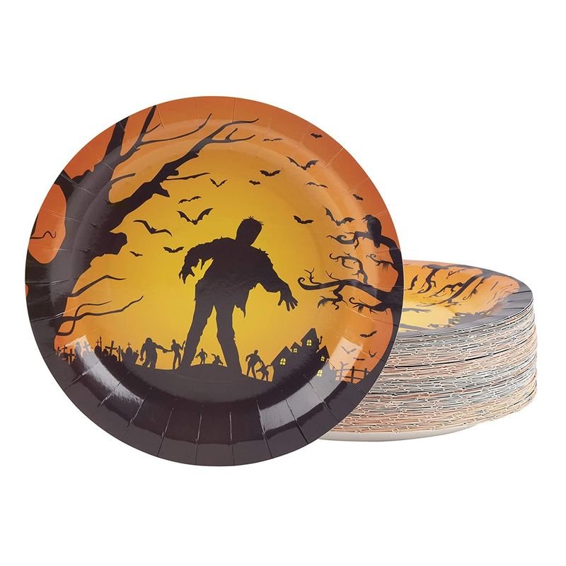 80pcs Paper Dinner Plate - Halloween Party Supplies Zombies and Bats  - size 9 in.   #ACST1