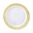 10 Pack  Disposable Round Dinner Plates - White With Gold Lace Design  - size 7"   #CHCF2