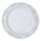 10 pcs - Disposable Round Dinner Plates  - szie   9" - White With Silver Lace Design     #CHCF2