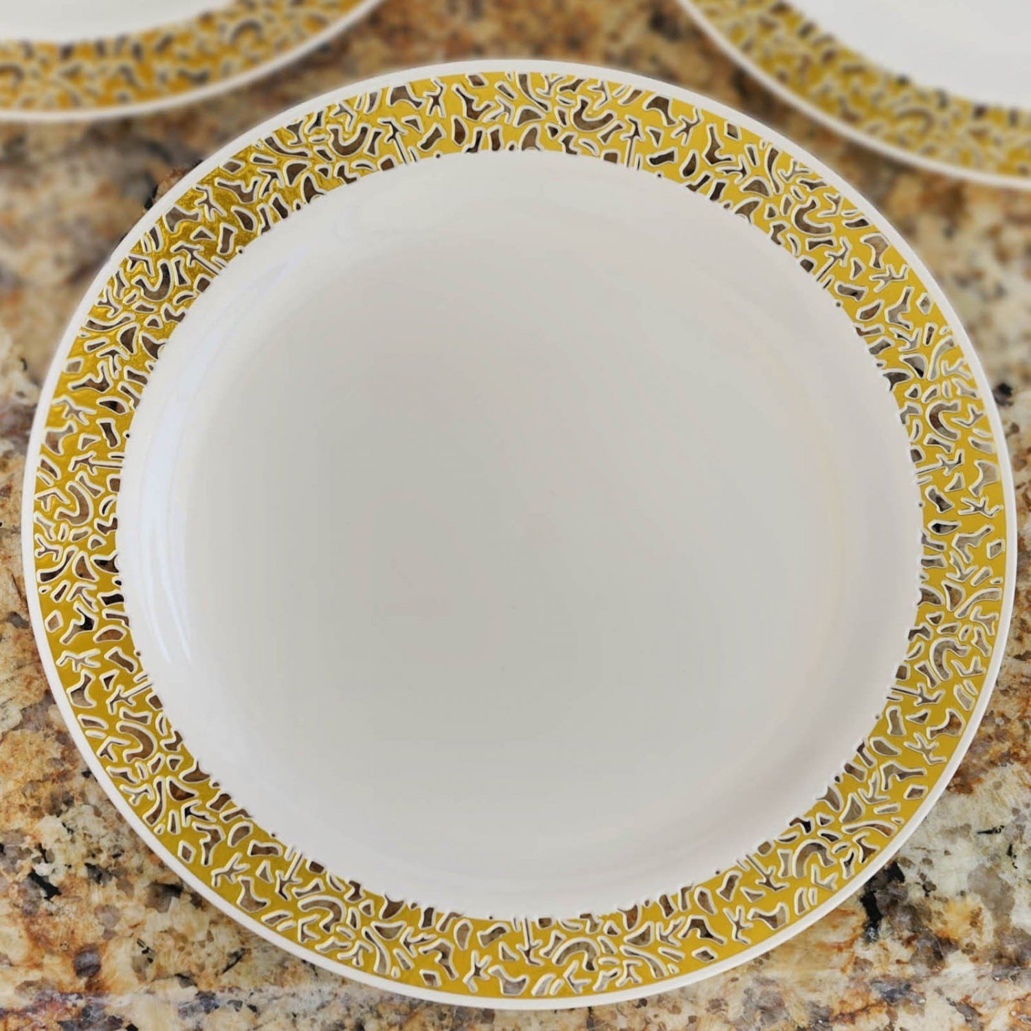10 Pack Disposable Round Dinner Plates size 10" Ivory With Gold
