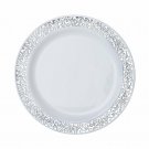 10 Pack  Disposable Round Dinner Plates -size  7" -  White With Silver Lace Design     #CHCF2