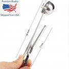 Stainless Steel Ground Coffee Measuring Scoop Spoon With Bag Seal Clip 1 Cup