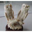 2 Small Owls Carved Horn Sculpture