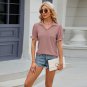 Gray pink Womens Blouse Loose Tops Short Summer V Neck