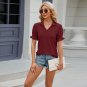 Red Womens Blouse Loose Tops Short Summer V Neck