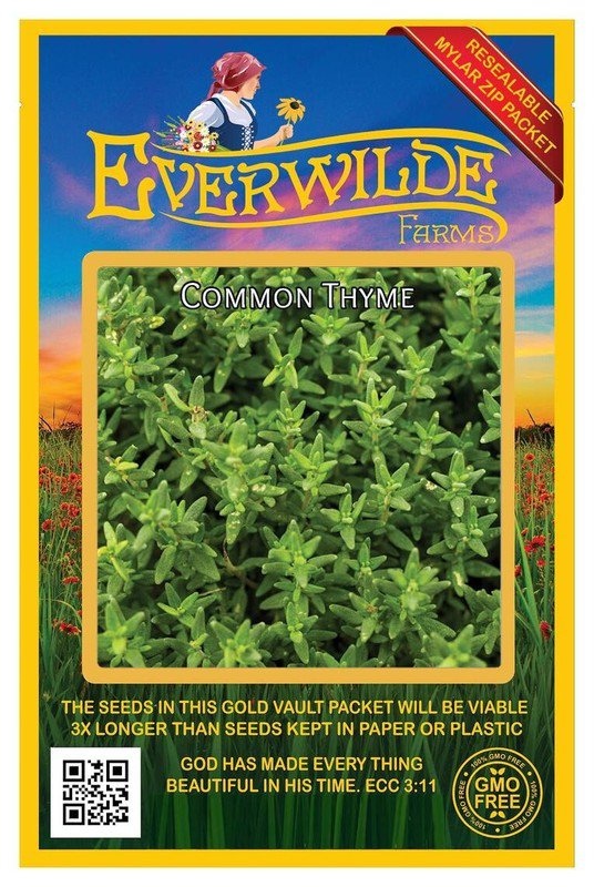 1000 seeds common thyme herb - everwilde farms mylar seed packet