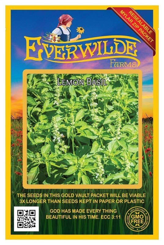 2000 seeds lemon basil herb - everwilde farms mylar seed packet
