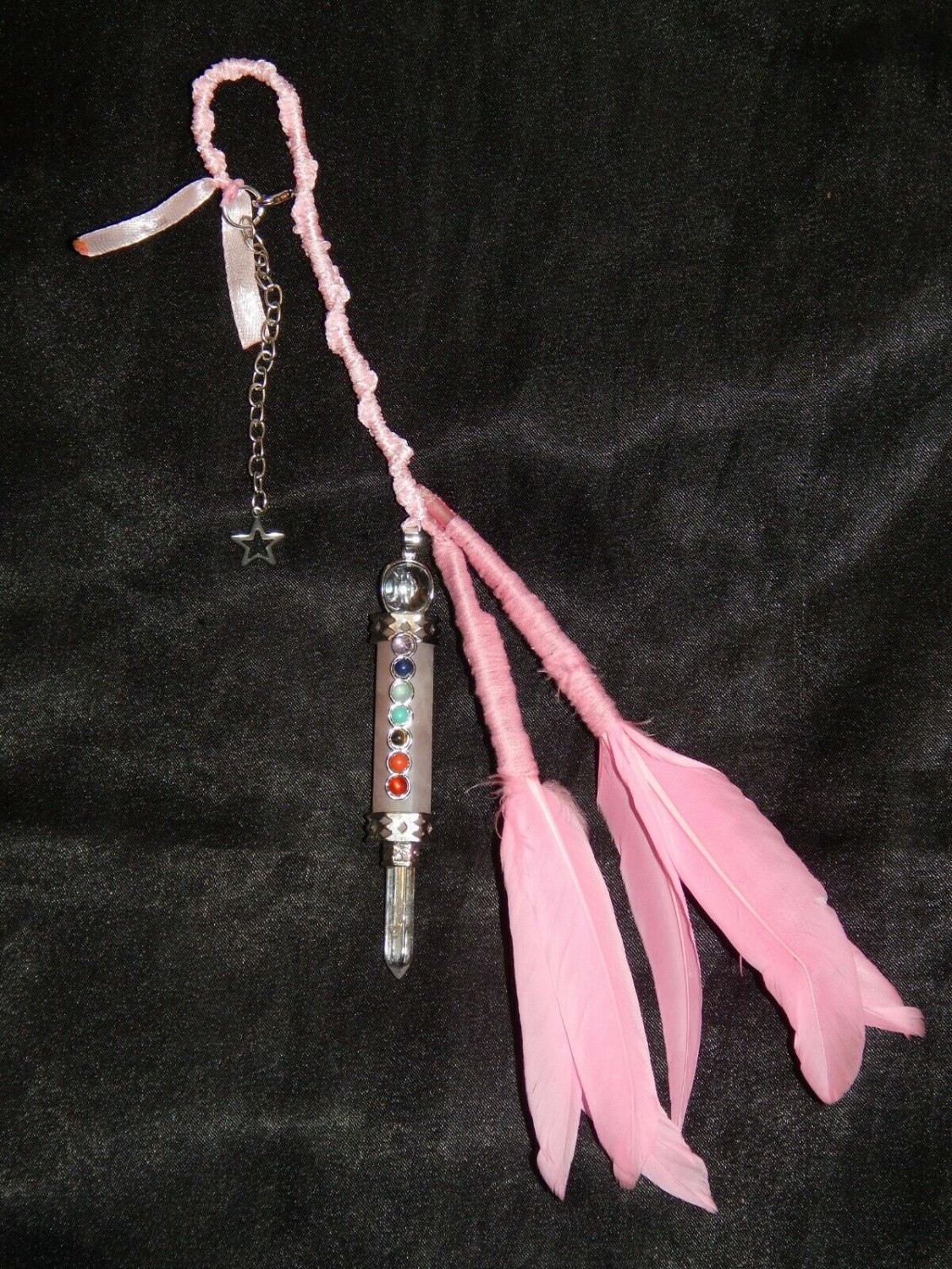 Genuine Rose Quartz PINK Color Energy CHAKRA STONE Feather Amulet - Talismans