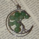 Genuine GREEN AVENTURINE Moon Necklace - Silver Wire Wrapped Crescent Moon Pendant