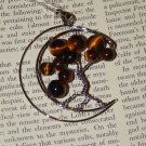 Genuine TIGER'S EYE Moon Necklace - Silver Wire Wrapped Crescent Moon Pendant