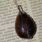 Genuine TIGER'S EYE Necklace - Silver Wire Wrapped Pendant - Tree of Life Necklace