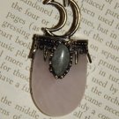 Genuine ROSE QUARTZ Moon Necklace with LABRADORITE - Crescent Moon Pendant