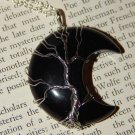 Genuine BLACK AGATE Moon Necklace - Silver Wire Wrapped Crescent Moon Pendant