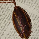 Genuine TIGER'S EYE Marquis Necklace - Copper Wire Wrapped Vesica Pisces Pendant