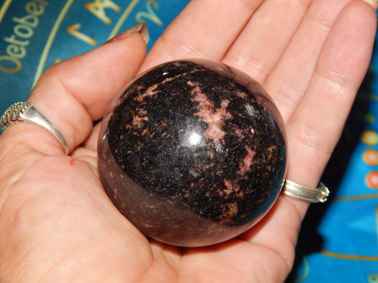LARGE Genuine RHODONITE ORB - Genuine Rhodonite Gemstone Sphere - 48mm