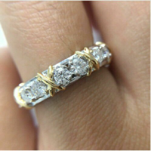 VVS1/D 1.50Ct Round Cut Diamond Engagement Band Ring 14k 2Tone Gold Over