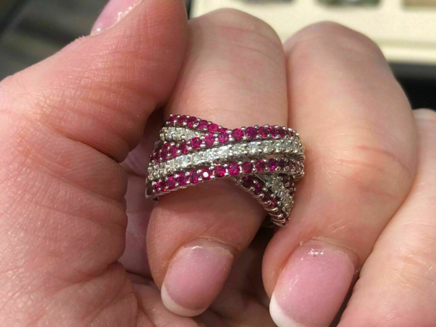1.25Ct Round Cut Diamond Ruby Cross Wedding Band 14k White Gold Finish