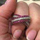 1.25Ct Round Cut Diamond Ruby Cross Wedding Band 14k White Gold Finish