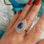 3.50Ct Pear Shape Blue Sapphire Engagement Ring 14K White Gold Finish