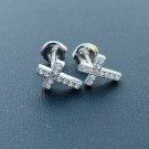 2.10Ct Cross Shape VVS1/D Diamond Stud Earring 14K White Gold Finish