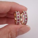 14K Yellow Gold Finish 1.88Ct Princess Cut Red Ruby Diamond Hoop Earrings