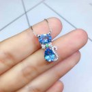 14K White Gold Finish 1.25C Diamond Blue Topaz Cat Pendant Necklace W Chain