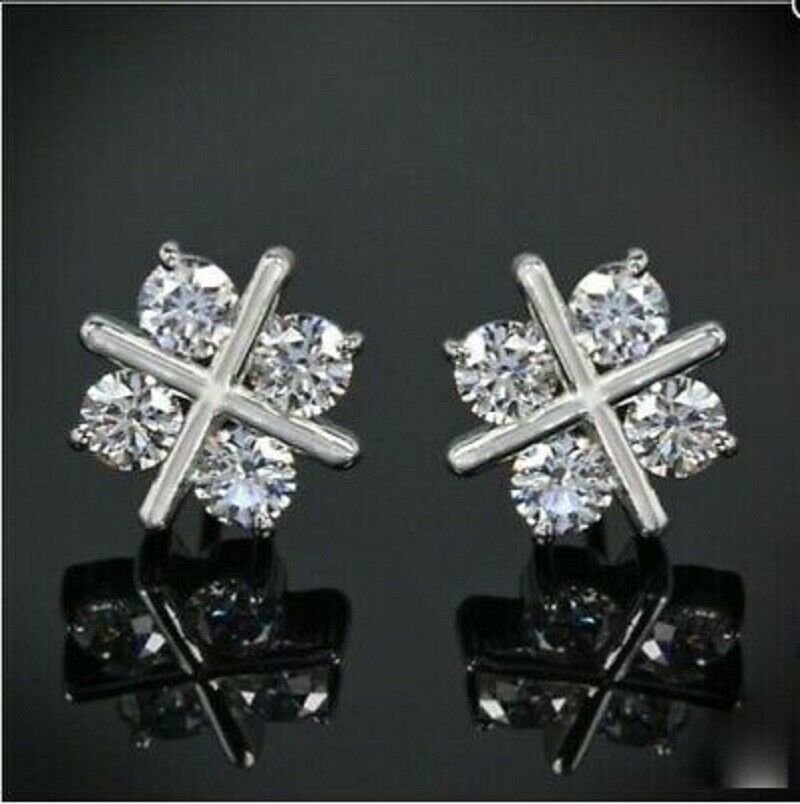 0.80Ct Round Cut VVS1/D Diamond Push Back Earrings 14K White Gold Finish