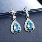 3.15Ct Pear Cut B.Topaz Solitaire Dangle Earrings 14K White Gold Finish
