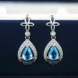 3.15Ct Pear Cut B.Topaz Solitaire Dangle Earrings 14K White Gold Finish