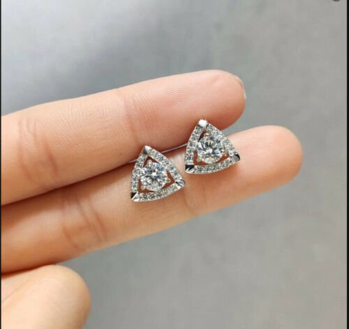 2.10Ct Round Cut Diamond Push Back Halo Stud Earrings 14K White Gold Over