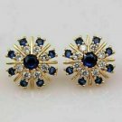 14K Yellow Gold Over 2.12Ct Round Cut Blue Sapphire Cluster Stud Earrings