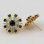 14K Yellow Gold Over 2.12Ct Round Cut Blue Sapphire Cluster Stud Earrings