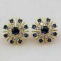 14K Yellow Gold Over 2.12Ct Round Cut Blue Sapphire Cluster Stud Earrings