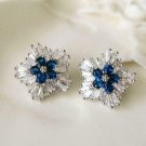 2.00Ct Pear Cut Blue Sapphire Flower Stud Earrings 14k White Gold Over
