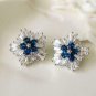2.00Ct Pear Cut Blue Sapphire Flower Stud Earrings 14k White Gold Over