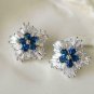 2.00Ct Pear Cut Blue Sapphire Flower Stud Earrings 14k White Gold Over