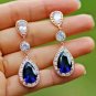 D/VVS1 3.10Ct Pear Cut Blue Sapphire Dangle Earrings 14K White Gold Finish