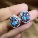 2.00Ct Oval Cut Blue Topaz Halo Stud Earrings 14K White Gold Finish