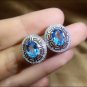 2.00Ct Oval Cut Blue Topaz Halo Stud Earrings 14K White Gold Finish