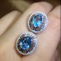 2.00Ct Oval Cut Blue Topaz Halo Stud Earrings 14K White Gold Finish