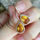 14k Rose Gold Over 4.15 Ct Pear Cut Citrine & Diamond Drop/Dangle Earrings