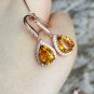 14k Rose Gold Over 4.15 Ct Pear Cut Citrine & Diamond Drop/Dangle Earrings