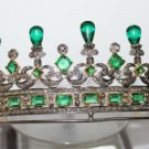 Victorian Inspired 16.25ct rose cut diamond emerald 925 silver Tiara