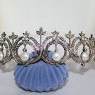 Victorian Inspired 11.80ct rose cut diamond pearl silver Hair jewelry tiara