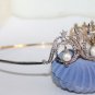 Victorian Inspired 11.80ct rose cut diamond pearl silver Hair jewelry tiara