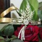 15.41cts ROSE CUT DIAMOND PEARL ANTIQUE VICTORIA LOOK 925 SILVER TIARA