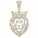 2.15Ctw D/VVS1 Yellow Gold Lion King Crown Charm Pendant