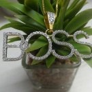 2.00Ct Round Cut Boss Text Yellow Gold Plated Pendant With Silver Chain